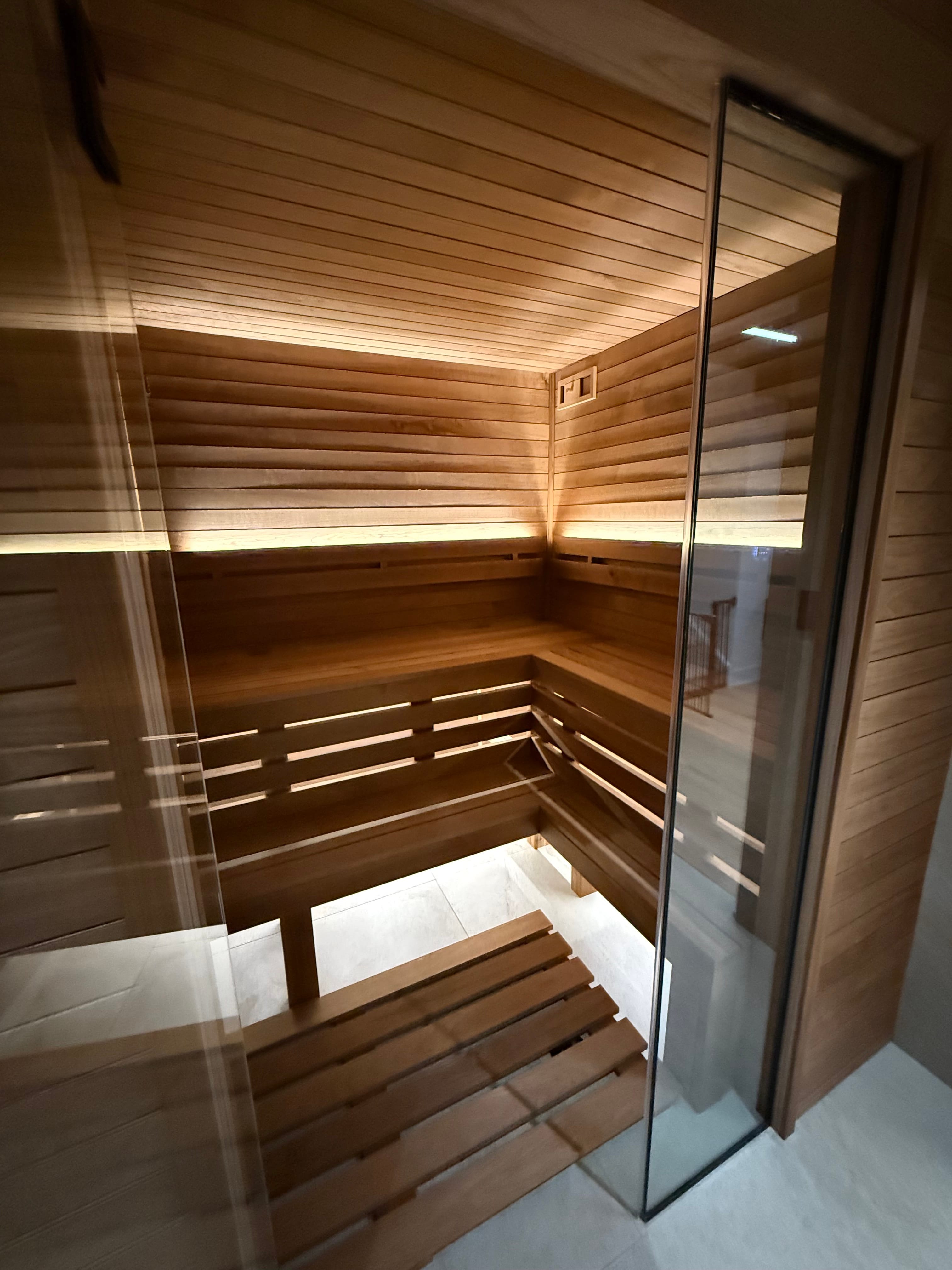 Sauna electrical installation with specialized lighting and heater wiring by licensed electrician in Chicago